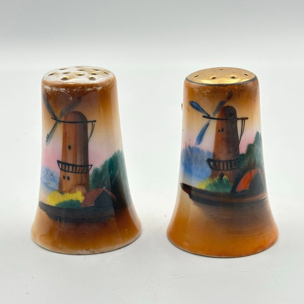 Vintage Windmill Landscape Japan Salt And Pepper Shakers